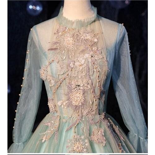 Luxury collar embroidery beading long sleeve princess fairy ball gown opera medieval Renaissance Victoria dress ball gown