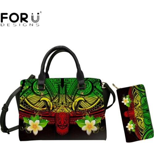 FORUDESIGNS Luxury Designer Women Handbags And Purse Set Gradient Color Polynesian Plumeria Flower 3D Print Lady Top-Handle Bags