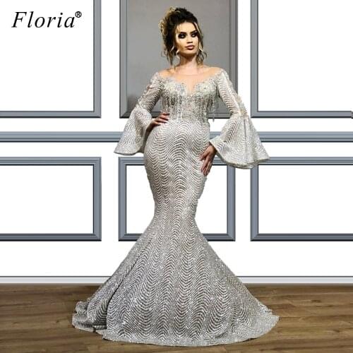 Plus Size Luxury Celebrity Dresses 2020 Dubai Long Sleeves Formal Evening Gowns Red Carpet Runaway Dresses Woman Party Night