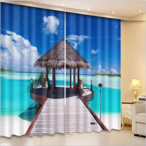Office Bedroom Seaside scenery Luxury 3D Window Curtain Living Room decorate Cortina Drapes Rideaux Customized size pillowcase