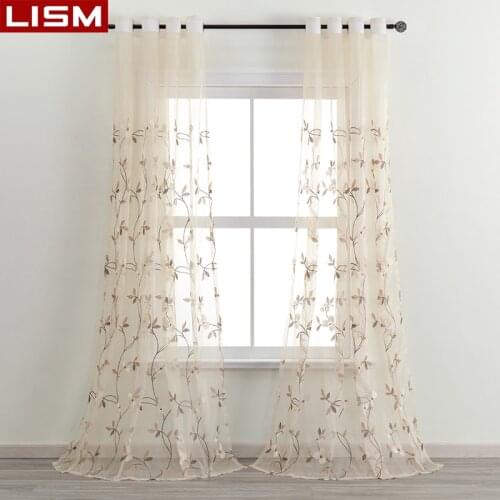 LISM Embroidered Floral Sheer Curtains for Living Room Bedroom Voile Curtain for Kitchen Tulle Home Decor Drape Window Treatment