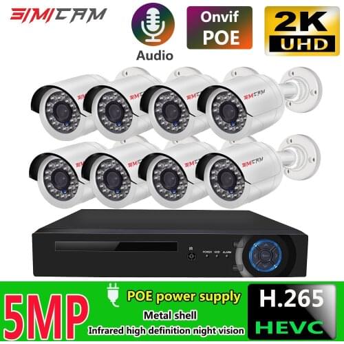 5MP 2K PoE IP Video Surveillance System kit 8Ch NVR Support 4K 8MP Audio Waterproof Metal Motion DetectionSecurity Camera System