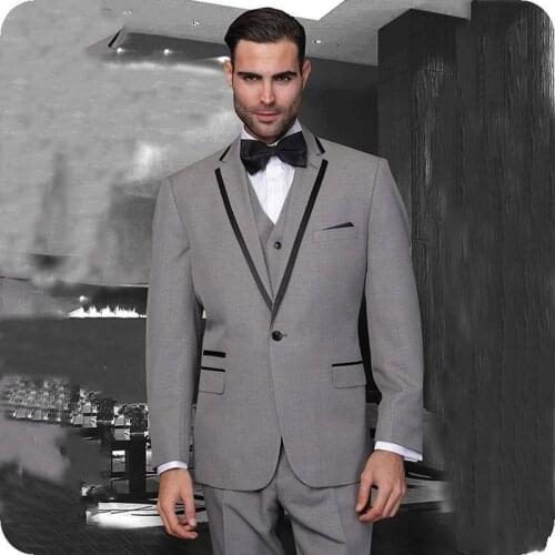 Stylish Design One Button Gray Groom Tuxedos Groomsmen Notch Lapel Mens Suits Blazers (Jacket+Pants+Vest+Tie) W:1143