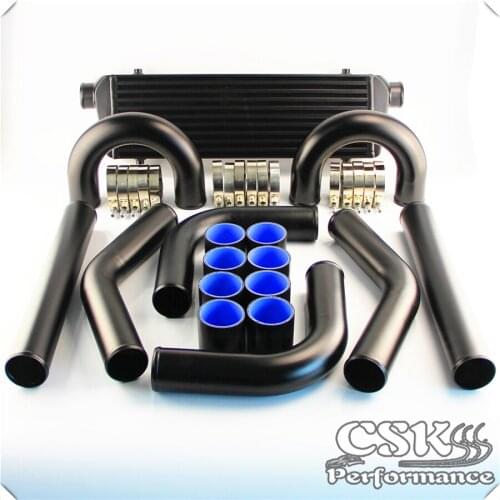 Universal DIY Intercooler 550mmx180mmx64mm + 2.5" 63mm Aluminum Piping Hose Clamps Kit Black