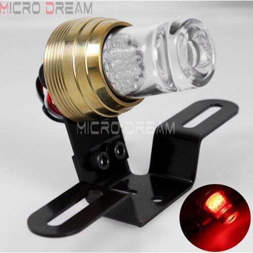 Universal Motorcycle 12V LED Brass Tail Brake Light Stop Lamp for Harley Chopper Scrambler Custom Glass Taillamp
