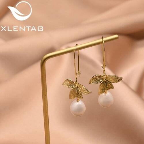 XlentAg Fresh Water Drop Pearl Earring High Quality Pearl Plant Earring For Women Girl Minimalist Luxury Accesorios Mujer GE0844