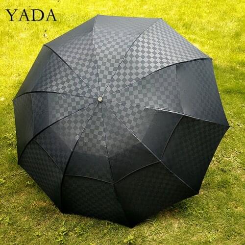 YADA 2020 Ins New Double Big 10 Bones 3-Folding Umbrella For Man UV Rainproof Umbrella Parasol Rain Sun Light Umbrellas YD200289