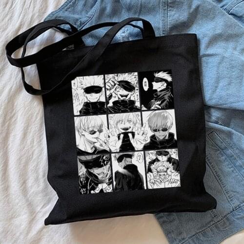 Japanese Jujutsu Kaisen anime canvas bag Harajuku gothic women shoulder bag casual punk print gothic large capacity shopper bag