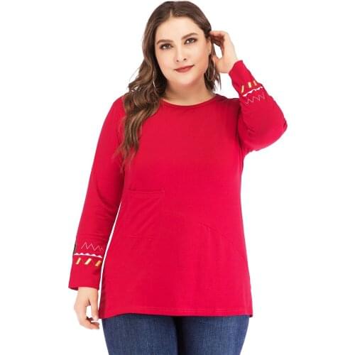 L To 5XL Plus Size T-Shirts Women Clothing Spring Autumn Casual Women Tops Embroidery Long Sleeve Blusas Female Outerwear TA484