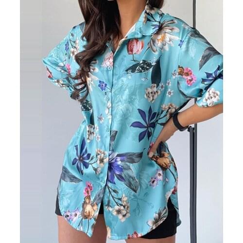 Women Turn-down Collar Shirt 2021 Autumn Fashion Vintage Casual Cardigan Button Lady Blouse Loose Printed Street Elegant Tops