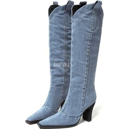 Brand New Denim Ladies Non-slip Boots Fashion Thick-soled Spring Thigh High Boots Women 2021 Fashion Casual Shoes Women Boots
