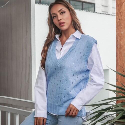 Za Womens Sweater Elegant Fashion Vest Pullover Autumn New Hollow Out Chain Link Knitted V-neck Solid Straight Korean Sweaters