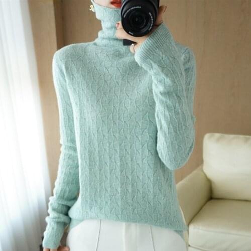 100% pure wool sweater womens high neck pullover cashmere sweater casual knitting tops 2021 autumn and winter new female jacket