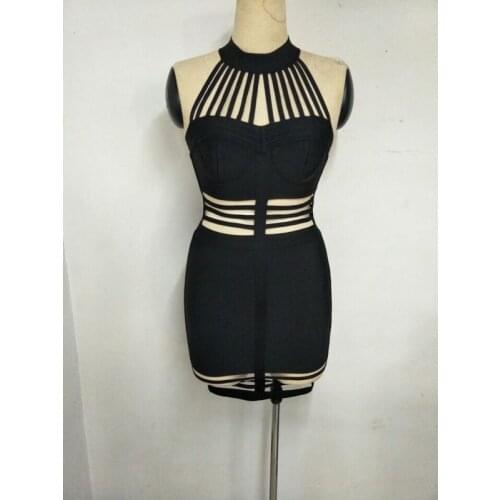 High Quality Black Rayon Bandage Dress 2017 Ladies Knitted Designer Multi Strappy Bodycon Bandage Dress