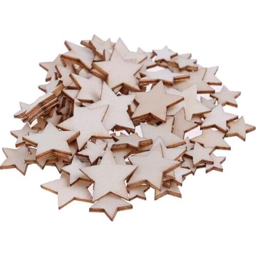 100PCS mix Natural Wood Crafts hollowed out Pentagram star bookmark Pattern Art Collection Handmade Home DIY decoration