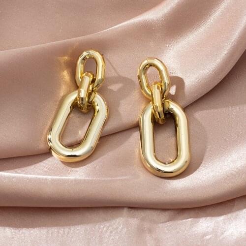 2021 New Trendy Women Gold Color Metal Locking Chain Earrings For Women Unusual Earrings Drop Charm Earrings Party Jewelry Gifts