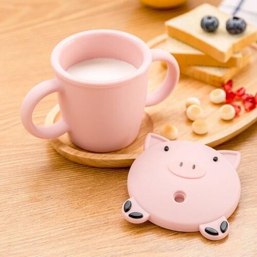 240ml Cartoon Pig Anti-fall Silicon Drink Water Straw Handle Bottle Cup for Baby Kids Children Boy Girl Creative Gift Wholesale