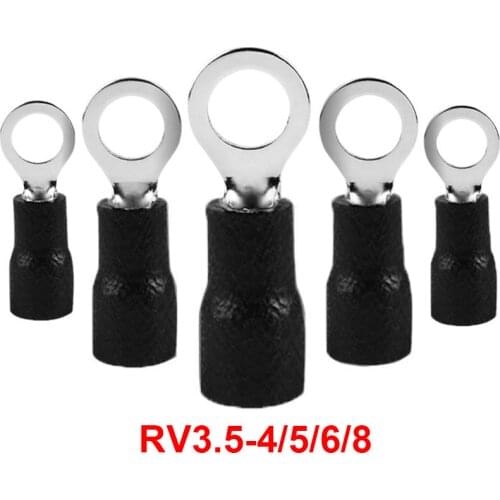 50Pcs black Ring Crimp Insulation Terminal RV3.5-6 3.5-8 Wire Cable Connector AWG