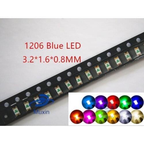 500pcs/lot 3216 1206 SMD Led Super Bright Red/Green/Blue/Yellow/White/RGB/ICE BLUE/UV Water Clear LED Light Diode 3.2*1.6*0.8mm