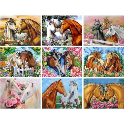 Canvas Size Kamy Yi 5D Diamond Painting Horse Mosaic Flower Needlework Diy Diamond Embroidery Animal Wall Art Decor For Home