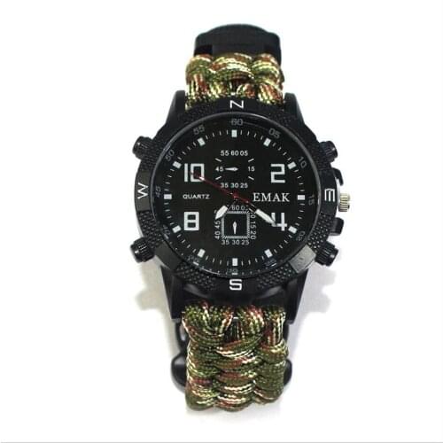 Emergency Survival Paracord Watch with Rechargeable SOS LED Light Compass Whistle Laser Infrared for Outdoor Camping Hiking