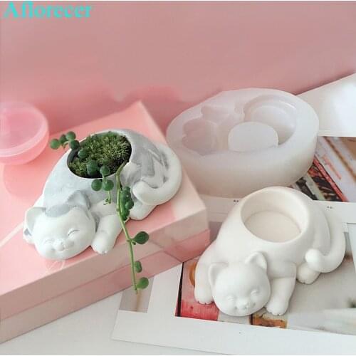 Concrete molds for candlestick silicone Candle Holder Molds plaster Cat Flower Pot Molds