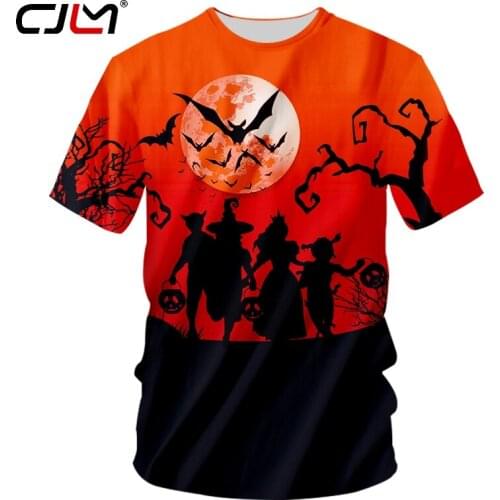 CJLM Winter Halloween Man O Neck Tshirt 3D Printed Bat Moon Mens Tee Shirt Black Witch And Child Unisex T-shirt Wholesale