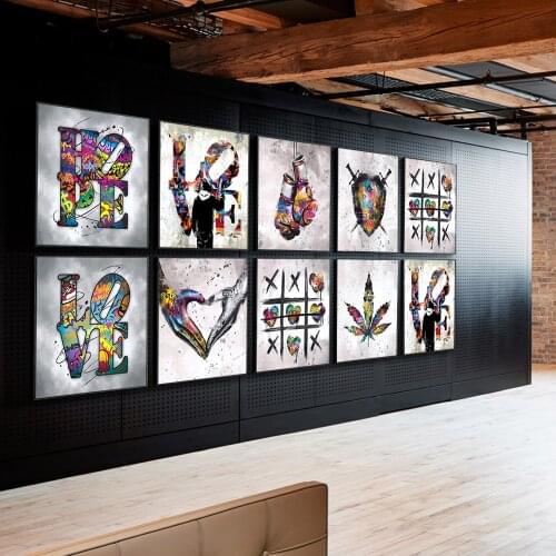 Urban Graffiti Love And Peace Boxing Leaf Shield Abstract Wall Art Picture Canvas Decoration Painting Poster Home Decoration