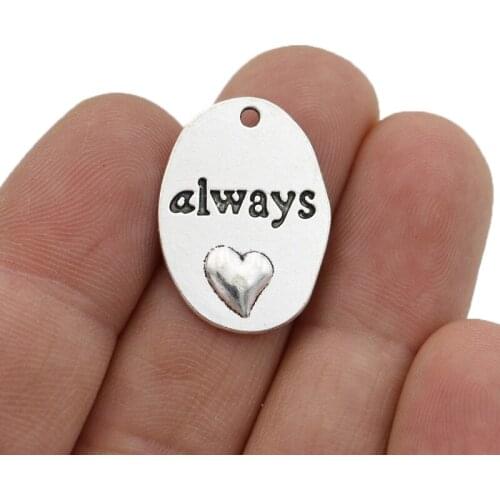 JAKONGO Antique Silver Plated Always in my Heart Charms Pendants for Jewelry Making Bracelet DIY Accessories 24x18mm 10pcs
