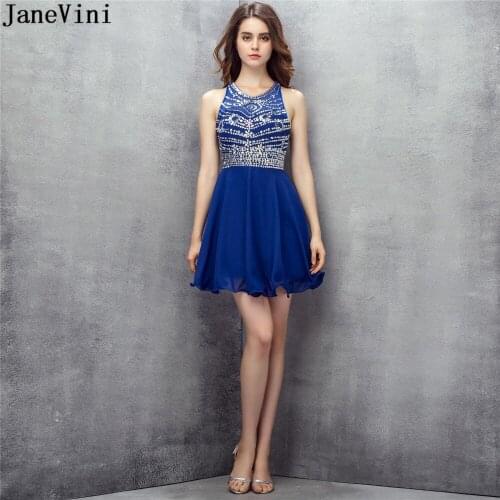 JaneVini Sparkly Crystals Homecoming Dresses 2019 Short Royal Blue Party Gowns Beaded Chiffon Prom Wear robe bleu royal courte