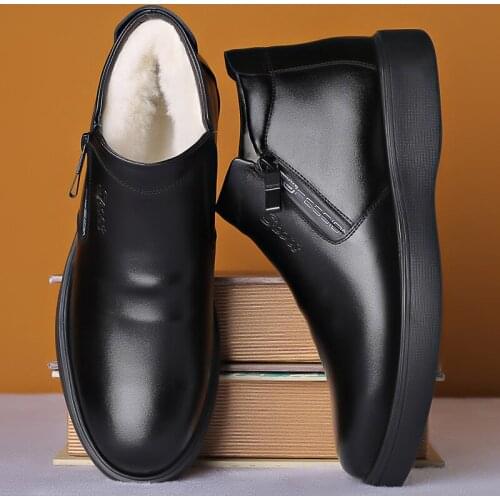 Men Autumn Genuine Leather Boots With Fur Winter Men Fashion Ankle Boots Business Casual Man Snow Boots Work Shoes