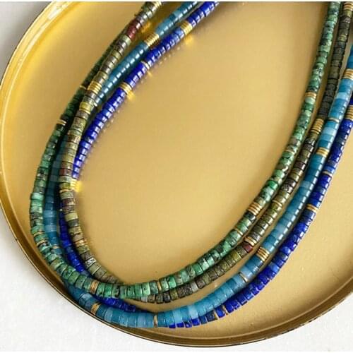 2021 Fall New Natural Stone Beaded Necklace Blue Green Gray Stone Retro Charm Jewelry Men Women Collares De Moda Vacation Choker