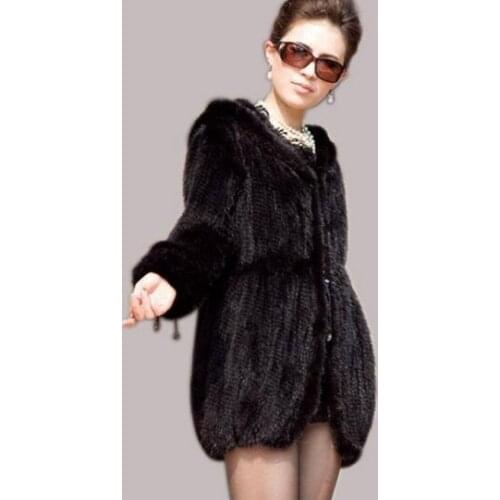 New knitted Mink fur coat with hooded women mink fur jacket winter fur waistcoats plus size Free shipping H283