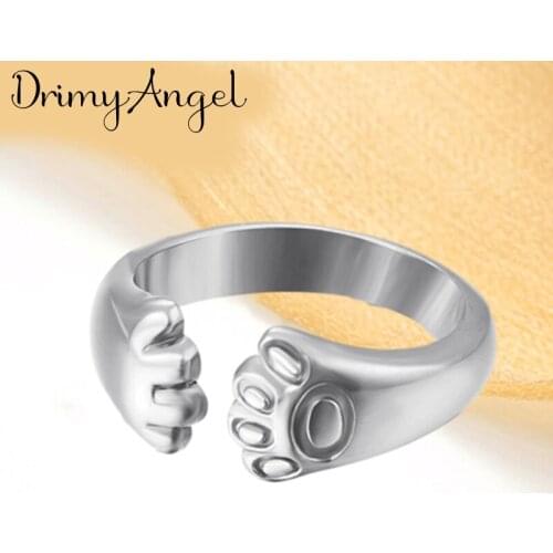 Charming Boho Korean Open Adjustable Size Cat Paw Rings for Women Wedding Ring Jewelry Valentines Day GIFT
