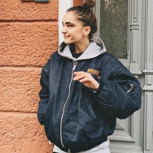 B-TOTO American Retro Navy Blue Baseball Uniform Motorcycle Jacket Female Ins Spring New Jacket 2021 New Fashion