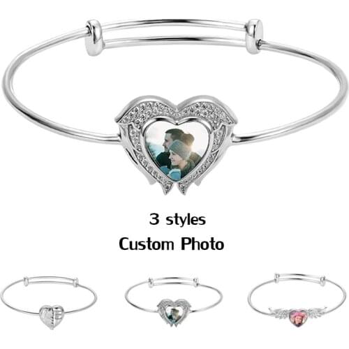 Custom Photo Bracelet For Women Femme Jewelry Mum Daugther Gift Personalized Heart Picture Bracelets Fashion Platinum Bangles