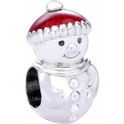 Original Red Enamel Snowman and Santa Hat Beads Fit 925 Sterling Silver Bead Charm Bracelet Bangle DIY Jewelry