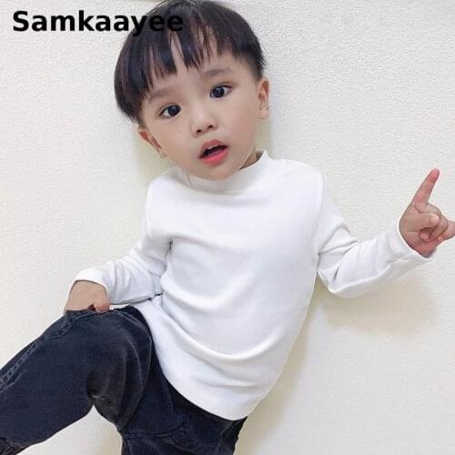 2-13y Kids T-Shirt Spring Autumn Baby Girls Boys Tees Long Sleeve Tops Children Turtleneck Clothing Cotton Solid White Clothes 2