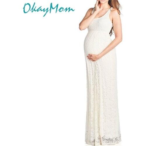 OkayMom Maternity Photo Dress Pregnancy Wear Long White Lace Wedding Party Dress Summer Loose Beach Dresses For Pregnant Women