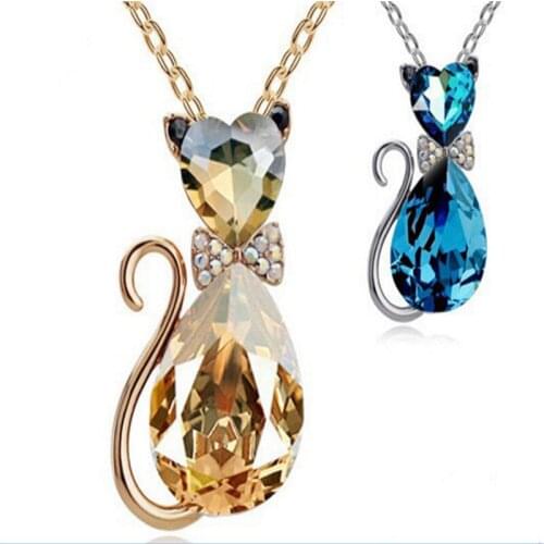 Tassina Animal Pet Cat Pendant Crystal Rose Gold Color Summer Chokers Necklace For Women Wholesales Fashion Jewelry neckless