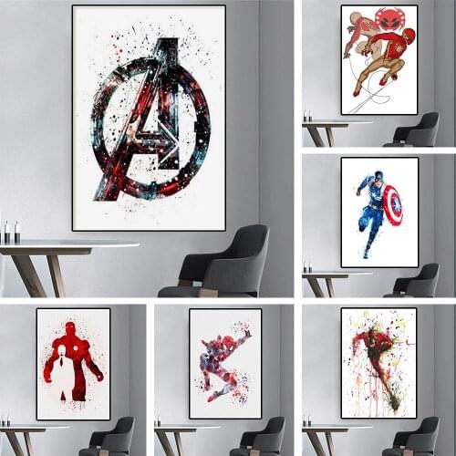 Marvel Superhero Comics Canvas Painting Watercolor Wall Art Abstract Captain America Posters Prints Picture Kids Room Home Decor