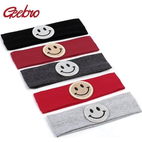 Geebro Summer Baby Boys Girls Fashion Cute Smiley Headbands for Girls Heirband Solid Cotton hair accessories Elastic Hairban