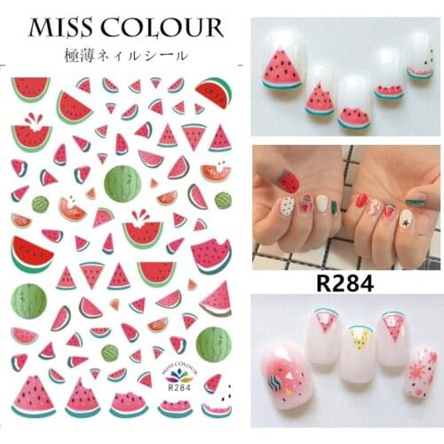 SUPER THIN SELF ADHENSIVE 3D NAIL ART NAIL SLIDER STICKER BLACK TROPICAL FRUIT CHERRY STRAWBERRY LEMON WATERMELON R281-288