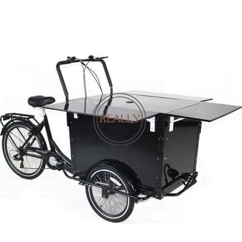 High Quality Food Bike Trike Delivery Cart Hot Dog Seller Tricycle Ice Cream Wooden Box Cooler with Freezer Water Sink