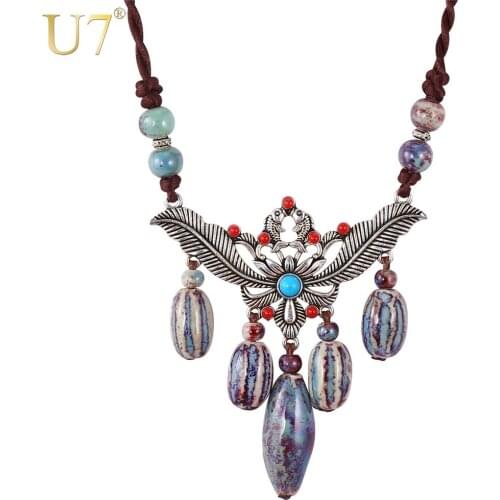 U7 Boho Necklaces Ethnic Jewelry Big Maxi Necklace For Women Gift N521