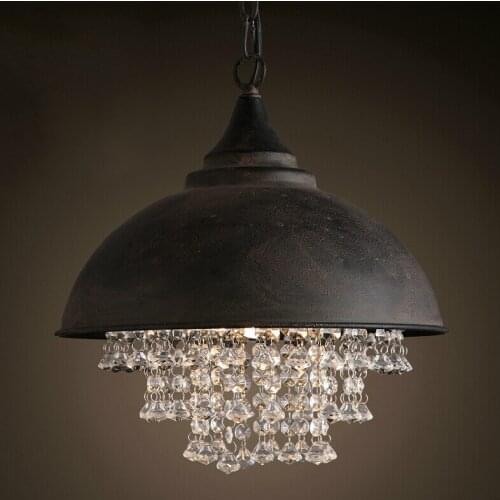 Vintage industrial loft crystal archaize rust color iron cover pendant light luxury living room hotel decorative hanging lamp