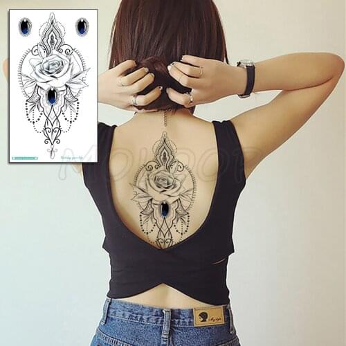Temporary Chest Tattoo Sticker Hanna Rose Flower Blue Diamond Necklace Fake Tatoo Flash Tatto Waterproof for Women Men Body Art