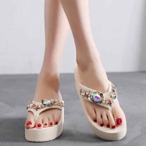 Summer Slope With Sweet Wind Handmade Diamond Ladies Flip Flops Fashion Casual Outdoor Non-Slip Vacation Beach Korean Slippers