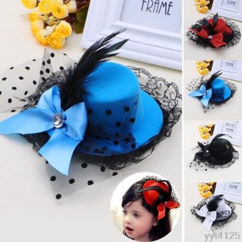 Women Girl Bow Hair Clip Lace Feather Mini Top Hat Fascinator Fancy Party Dress Fashoin NEW