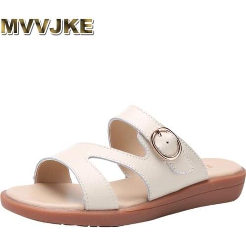 MVVJKE 2020summer sandals women slippers flat lace up slides women slippers suede leather slides ladies slippers thongs